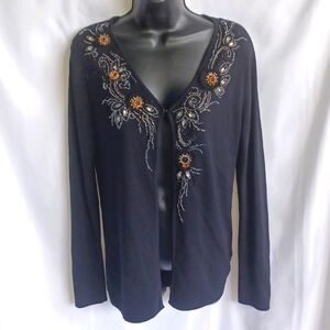 FILLNEL BEADED & EMBROIDERED CARDIGAN, Sz L, 20" PTP